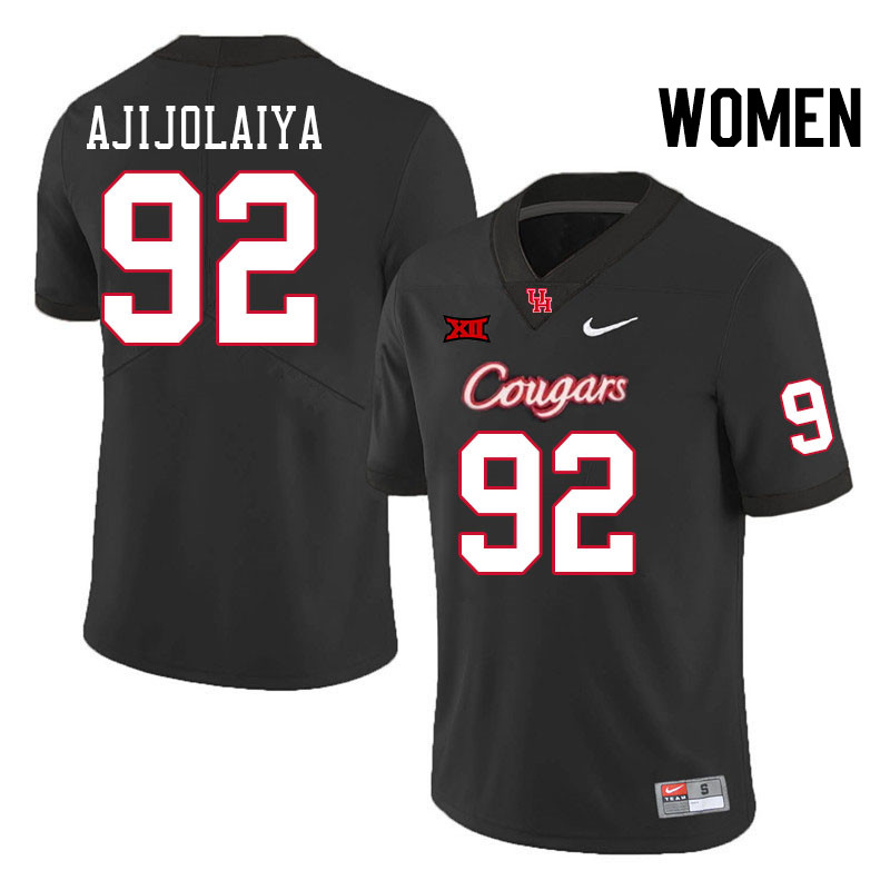 Women #92 Hakeem Ajijolaiya Houston Cougars Big 12 XII College Football Jerseys Stitched-Black - Click Image to Close